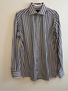 Eton Navy and White Vertical Stripe Dress Shirt